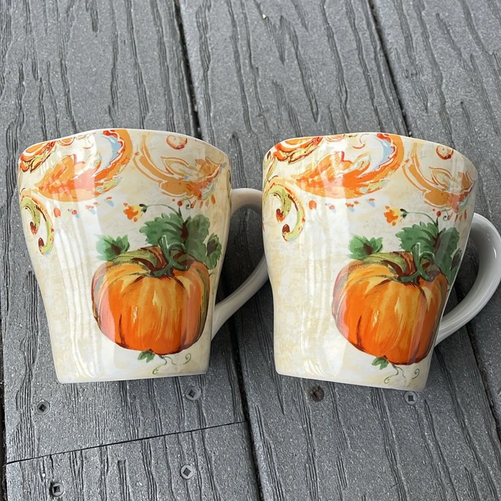 222 Fifth Pumpkins Coffee Tea‎ Mugs Set of 2